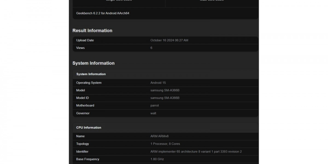 Samsung Galaxy A36 runs Geekbench with a surprising Android version