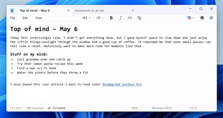 Windows Notepad Gets Bold, Italic Text Formatting Support